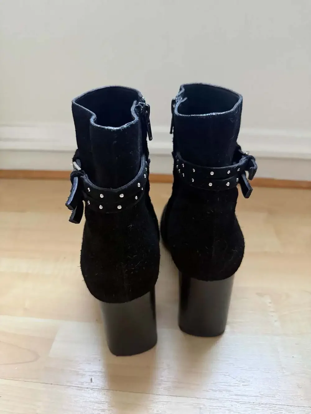 PAIGE Celia Studded Black Suede Pointed Toe Ankle Boots